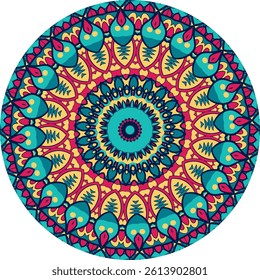 Mandala with Radiating Patterns in Warm and Cool Tones