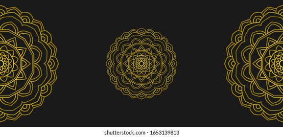 Mandala Ramadan Versión dorada y estilo negro fondo y fondos de pantalla. Vector Premium