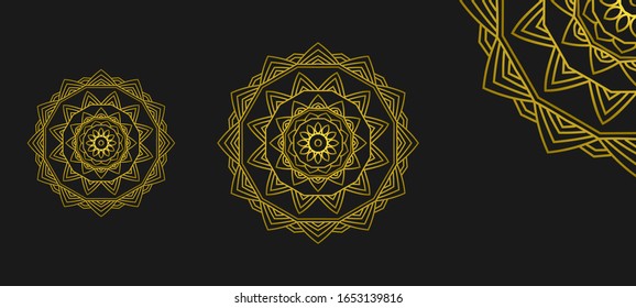 Mandala Ramadan Version golden and black Style background and Wallpaper. Premium Vector