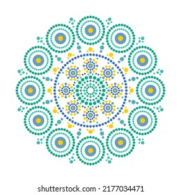 Mandala rangoli ethnic pattern. Aboriginal round boho style pattern. Dot painting illustration.