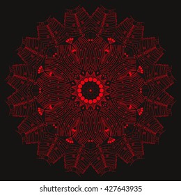 Mandala red. Black background.