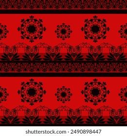 Mandala in red and elephant traditional seamless , Aztec, tribal. Hmong, Native American Indian, Pattern design for wrap, carpet, decorative illustion

