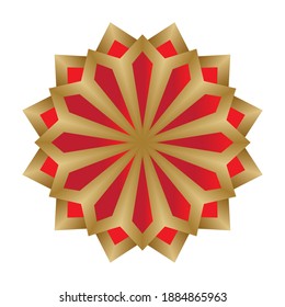 Mandala in red and gold flower shaped design of Bohemic ornament indian and decoration theme Vector illustration