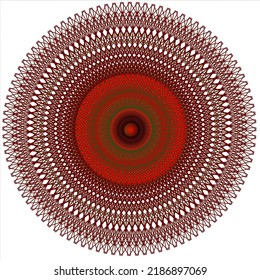 Mandala red and green with delicate lines.