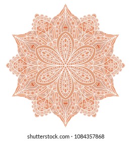 Mandala. Red indian floral ornament. Vector illustration isolated on white background