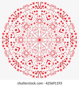 Mandala red. White background.