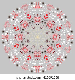 Mandala red. White background.