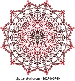 Mandala red-brown on white background. Ethnic ornament. Vector pattern on fabric, paper, glass. Template for tattoo, henna pattern.