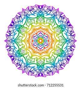 Mandala for relaxation. Rainbow color illustration of rosette. Symmetrical pattern. Vector illustration