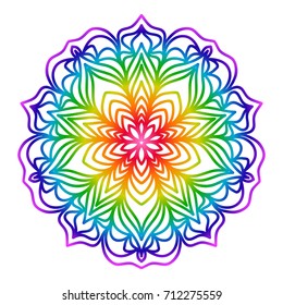 Mandala for relaxation. Rainbow color illustration of rosette. Symmetrical pattern. Vector illustration