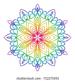 Mandala for relaxation. Rainbow color illustration of rosette. Symmetrical pattern. Vector illustration