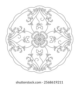 Mandala. Relaxed cat meditating. Coloring page.