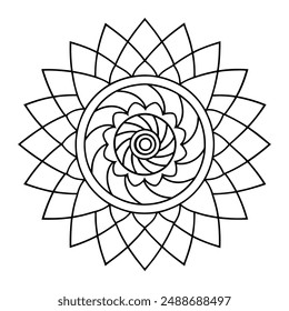Ilustración vectorial de arte de línea mandala para el diseño de Mehndi, diseño de tatuajes, logotipo de yoga, diseño de patrones