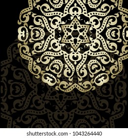 Mandala retro dark background. Background with oriental round pattern. Vector illustration. Can be used for the name, slogan, postcard, announcement, invitation and other