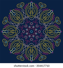 Mandala. Retro Round Ornament Pattern. Islamic, Arabic, Indian, Bohemian, Gypsy, Ottoman Motifs, Kaleidoscope, Medallion, Yoga, Meditation. Decorative elements for any kind of design. Boho Style.