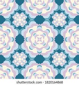 Patrón ininterrumpido de rococo Mandala. Diseño vectorial de motivos arabios florales. Ornamento abstracto de azulejos de mandala floral. Impresión textil floral étnica. Un interminable trasfondo de medallón sin fisuras.