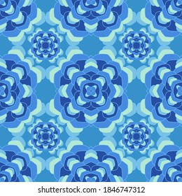 Mandala rococo nahtloses Muster. Blumeniranisches Motiv, Vektordesign. Abstrakte Blumenschakra-Fliesen-Ornament. Ethnische Blumenmodedrucke. Endlose Medaillon Tapete nahtloses Muster.