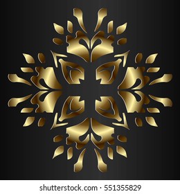 Mandala. rosette. Gold round ornament pattern on black background.