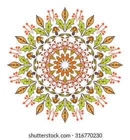 Mandala. Round Autumn Ornament Pattern. Vintage decorative elements. Hand drawn background. 