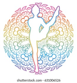 Mandala round background. Bird of Paradise Yoga Pose. Svarga Dvidasana Vector illustration