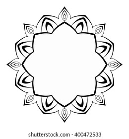 Mandala, round black and white frame with curls Baroque. Decorative element for design of books, printed materials, invitation for a wedding or a celebration, for albums.