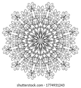 Mandala. Round black and white ornament. Ethnic pattern. Vector pattern for tattoo, henna pattern. Coloring. Psychedelic.