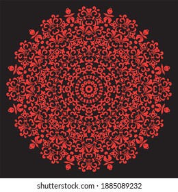 Mandala. Rundfarbiges Ornament-Muster. Dekorative Elemente.Rot