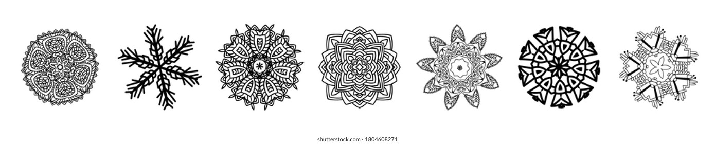 Mandala Round for coloring book. Decorative round ornaments. Flower shape. Oriental vector, Anti-stress therapy. Weave design elements. Yoga logos Vector. Black icon isolated on white background.