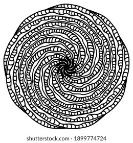 Mandala Round para colorear libro. Ornamentos redondos decorativos. Forma de las flores. Vector oriental, terapia antiestrés. Tejer elementos de diseño. Vector de logos de yoga. Icono negro aislado en fondo blanco.