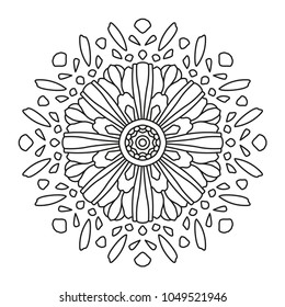 Mandala. Round Element For Coloring Book. Black Lines on White Background. Abstract Geometric Ornament. Vector.