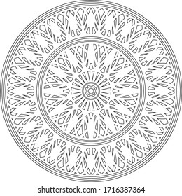 Mandala. Elemento De Redondeo Para El Libro De Colores. Líneas negras en fondo blanco. Ornamento geométrico abstracto. Ilustración vectorial. Aislado en blanco.
