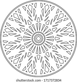 Mandala. Round Element For Coloring Book. Black Lines on White Background. Abstract Geometric Ornament. Vector illustration. Isolated on white.