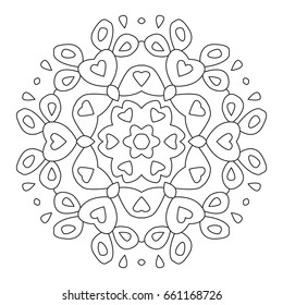 Mandala. Round Element For Coloring Book. Black Lines on White Background. Abstract Geometric Ornament. Vector.