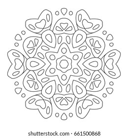 Mandala. Round Element For Coloring Book. Black Lines on White Background. Abstract Geometric Ornament. Vector.