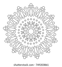 Mandala. Round Element For Coloring Book. Black Lines on White Background. Abstract Geometric Ornament. Vector.