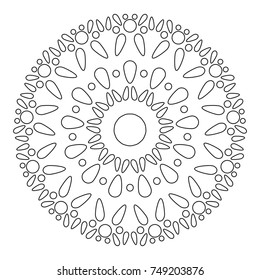 Mandala. Round Element For Coloring Book. Black Lines on White Background. Abstract Geometric Ornament. Vector.