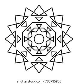 Mandala. Round Element For Coloring Book. Black Lines on White 