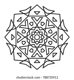 Mandala. Round Element For Coloring Book. Black Lines on White 