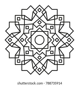 Mandala. Round Element For Coloring Book. Black Lines on White 