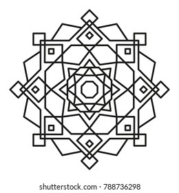 Mandala. Round Element For Coloring Book. Black Lines on White 