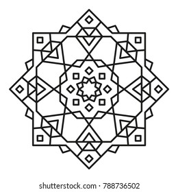 Mandala. Round Element For Coloring Book. Black Lines on White 