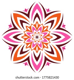 Mandala. Round ethnic ornament. Floral decorative element. Mehndi style. Oriental pattern, vector illustration. Red colors modern illustration. Design for decoration tattoo, greeting card, yoga stuff