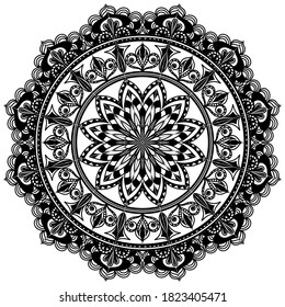 Mandala. Round ethnic ornament. Psychedelic vector. Element of design. Coloring.