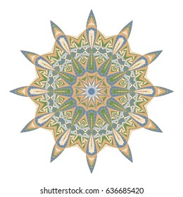 Mandala. Round Ethnic Pattern in Arabic Style. Arabesque in Retro Colors. Orient Motif for Tile, Card, Print