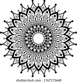Patrón de adornos florales redondos de Mandala. Página de coloreo anti estrés para niños y adultos. Yoga, tatuajes, mehndi, diseño de encajes. Ilustración vectorial.