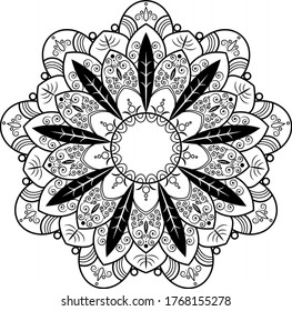Patrón de adornos florales redondos de Mandala. Página de coloreo anti estrés para niños y adultos. Yoga, tatuajes, mehndi, diseño de encajes. Ilustración vectorial.