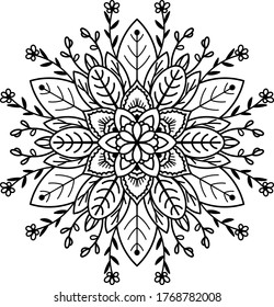 Patrón de adornos florales redondos de Mandala. Página de coloreo anti estrés para niños y adultos. Yoga, tatuajes, mehndi, diseño de encajes. Ilustración vectorial.