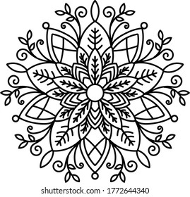 Mandala round floral ornament pattern. Anti-stress coloring page for kids and adults. Yoga, tatoo, mehndi, lace design. Vector illustration.