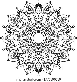 Mandala round floral ornament pattern. Anti-stress coloring page for kids and adults. Yoga, tatoo, mehndi, lace design. Vector illustration.