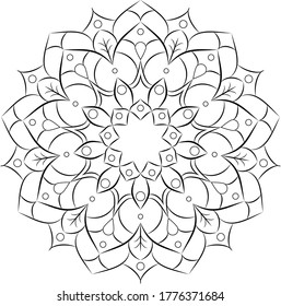 Mandala round floral ornament pattern. Anti-stress coloring page for kids and adults. Yoga, tatoo, mehndi, lace design. Vector illustration.